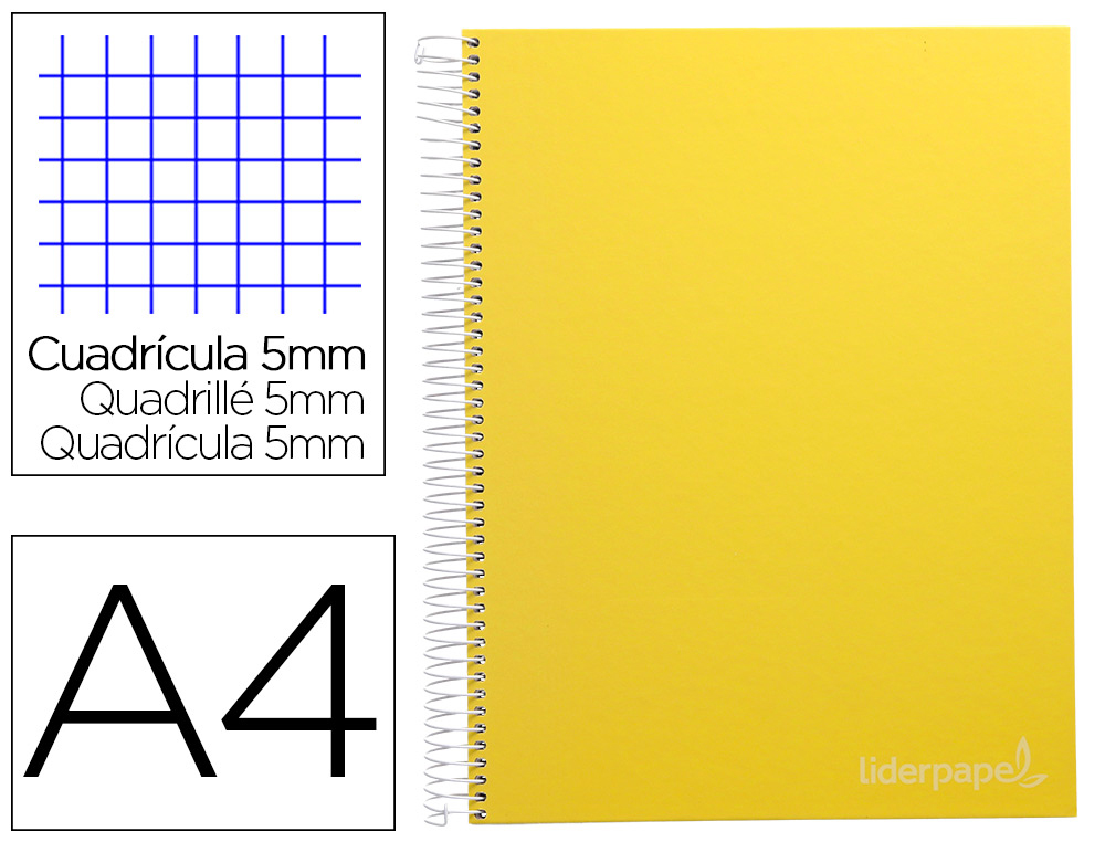 CADERNO ESPIRAL LIDERPAPEL DIN A4 JOLLY CAPA FORRADA 140 F 75 GR QUADRICULA 5MM 5 BANDAS DE CORES 4 FUROS COR AMARELO