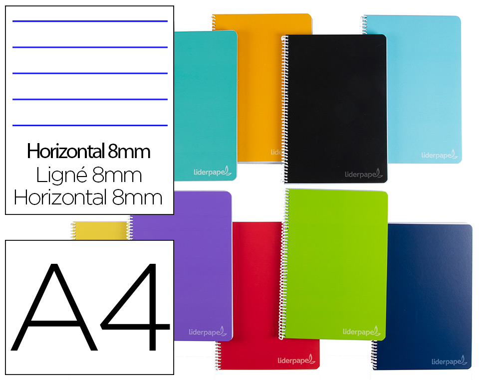 CADERNO ESPIRAL LIDERPAPEL DIN A4 WITTY CAPA EXTRA DURA 140 F 75GR PAUTADO 8MM 5 BANDAS DE CORES CORES SORTIDAS