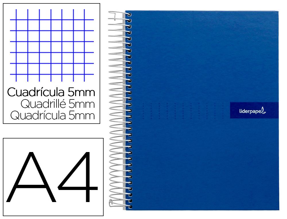 CADERNO ESPIRAL LIDERPAPEL DIN A4 CRAFTY CAPA FORRADA 120 F 90 GR QUADRICULA 5 MM 5 BANDAS DE CORES 4 CORES COR AZUL