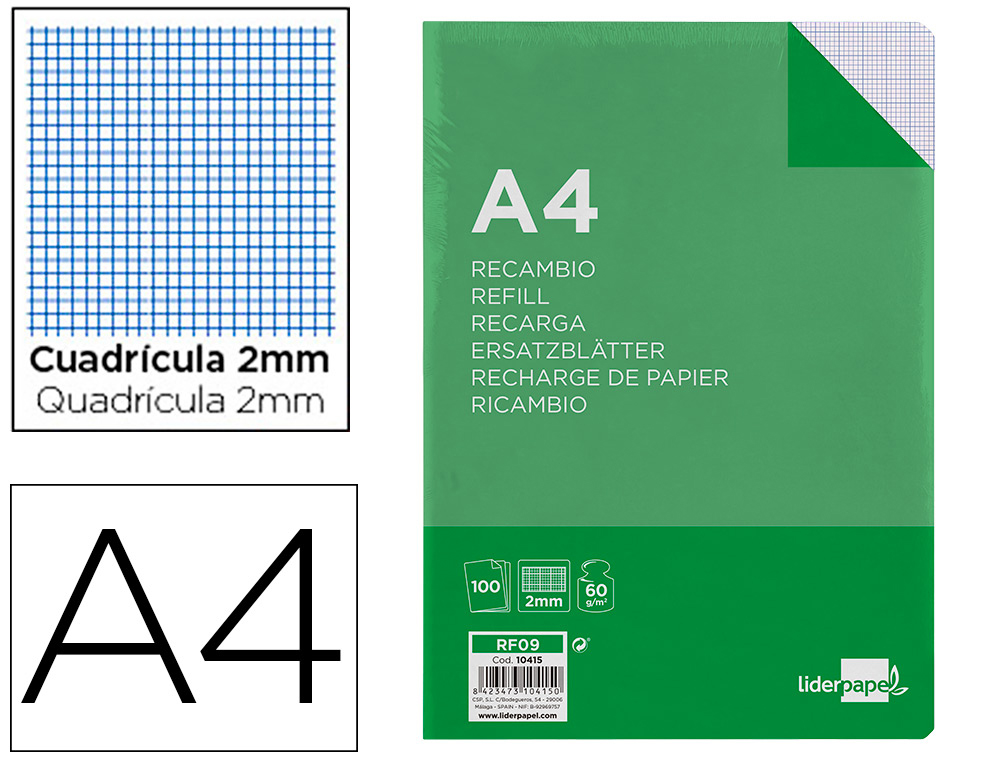 RECARGA LIDERPAPEL FOLIO 100 F 4TF-04 MILIMETRADO 4 FUROS
