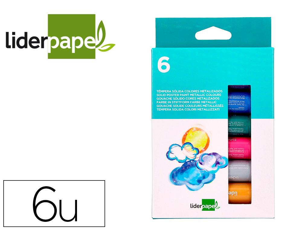 GUACHE SOLIDO EM BARRA LIDERPAPEL ESCOLAR 10 GR CAIXA DE 6 CORES SORTIDAS