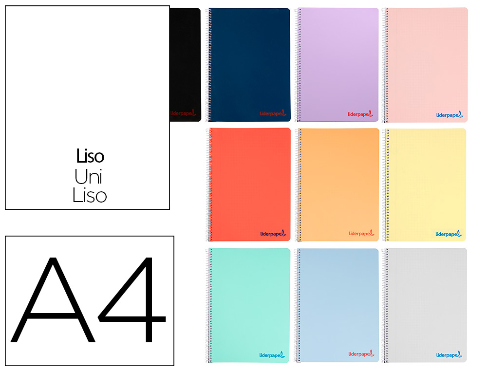 CADERNO ESPIRAL LIDERPAPEL DIN A4 WONDER CAPA PLASTICO 80 F 90 GR LISO CORES SORTIDAS