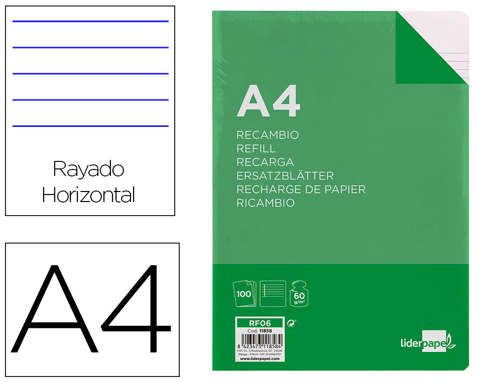 RECARGA LIDERPAPEL FOLIO 100 F 4TF-02 1 PAUTADO 4 FUROS COM MARGEM