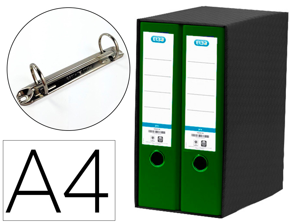 MODULO ELBA 2 PASTA DE ARQUIVO DE ALAVANCA DIN A4 COM RADO 2 ANEIS VERDE LOMBADA DE 80 MM