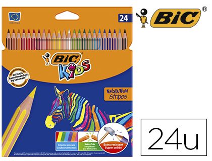 LAPIS DE COR BIC EVOLUTION STRIPES CAIXA DE 24 CORES SORTIDAS
