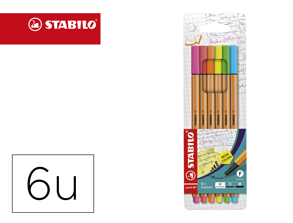 MARCADOR STABILO PONTA DE FIBRA POINT 88 BLISTER 6 CORES SORTIDAS NEON