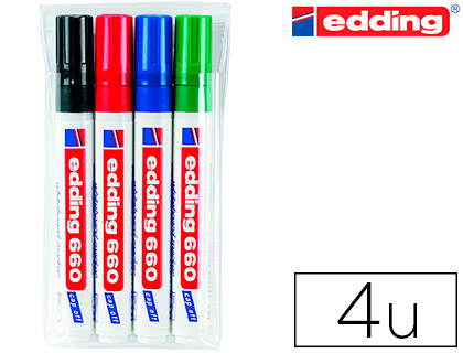 MARCADOR EDDING PARA QUADRO BRANCO 660 BLISTER DE 4 UNIDADES CORES SORTIDAS RECARREGAVEL