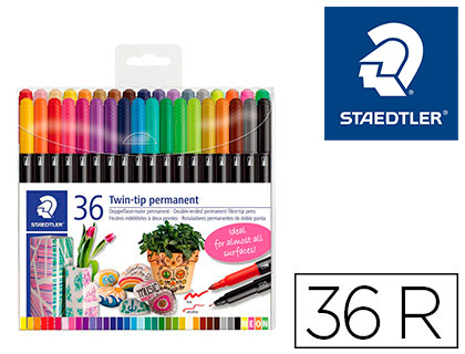 MARCADOR STAEDTLER PERMANENTE DUPLA PONTA 3187 ESTOJO DE 36 UNIDADES CORES SORTIDAS