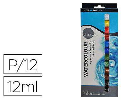 AGUARELA DALER ROWNEY SIMPLY CAIXA DE 12 CORES SORTIDAS TUBO DE 12 ML