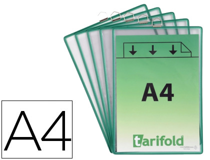 BOLSA PARA PENDURAR TARIFOLD DIN A4 PVC COM ANEL MOLDURA VERDE PACK DE 5 UNIDADES