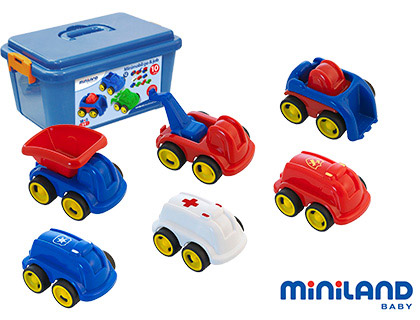 JOGO DIDATICO MINILAND COM 10 VEICULOS PROFESSIONAIS FLEXIVEIS PARA TRABALHAR A EDUCACAO VIAL