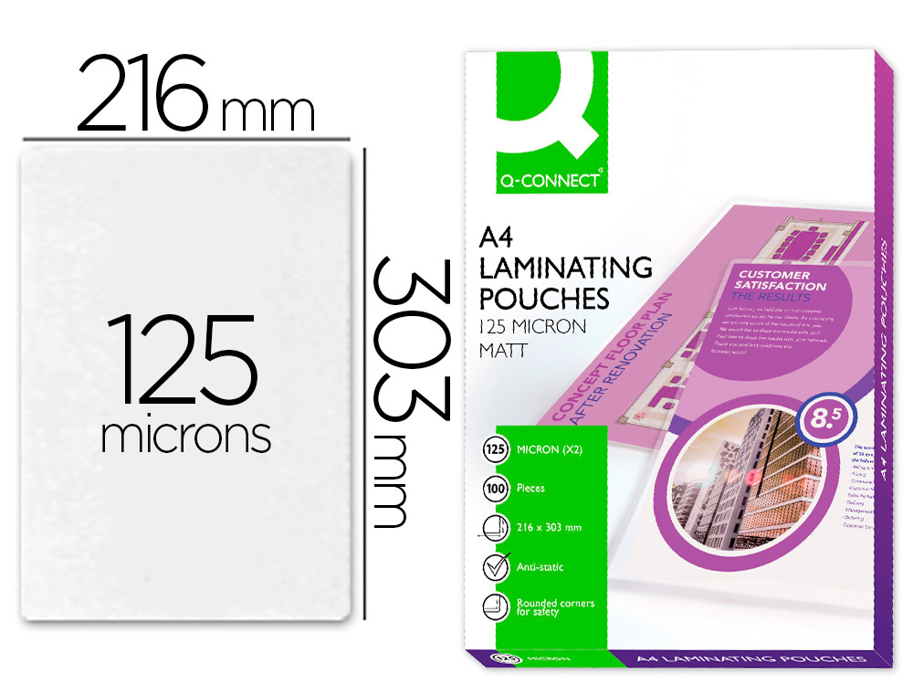 BOLSA DE PLASTIFICAR Q-CONNECT 303 X 216 MM DIN A4 125 MICRONS AUTOADESIVAS CAIXA DE 100 UNIDADES