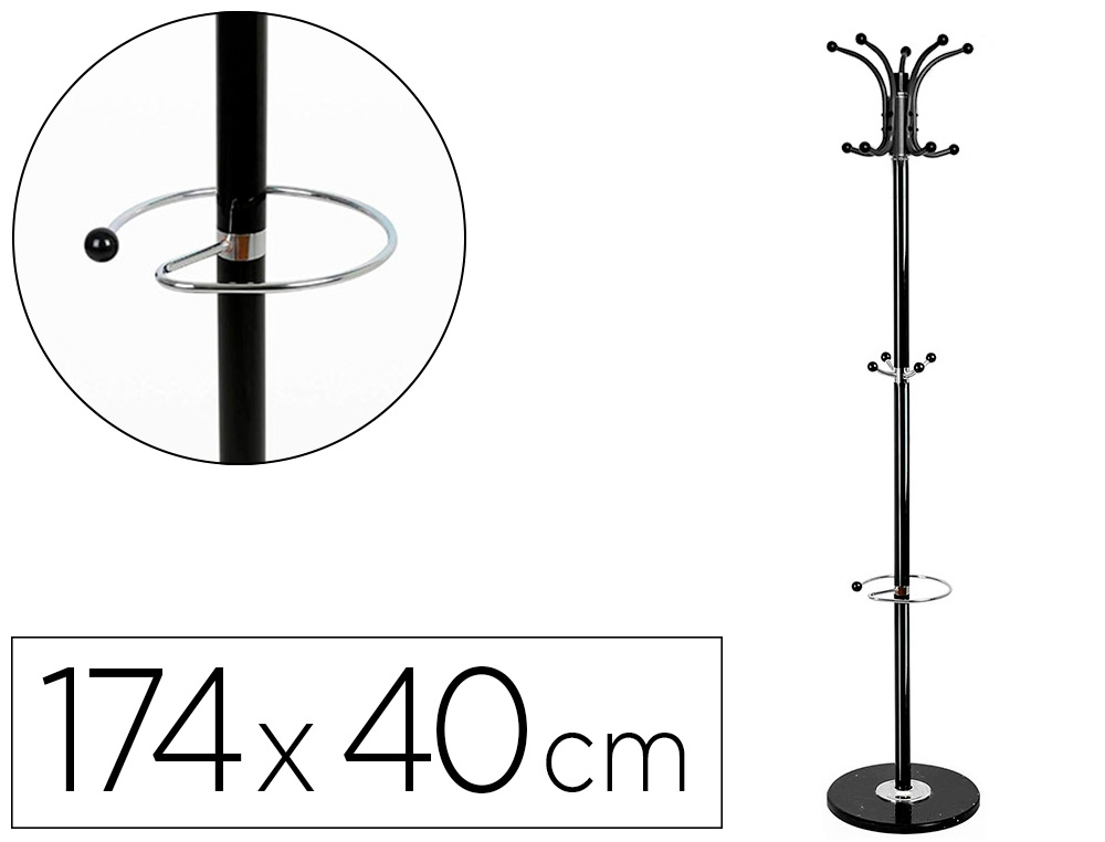 CABIDE Q-CONNECT METALICO PRETO DE PE 10 SUPORTES E PORTA GUARDA CHUVAS 174X40 CM