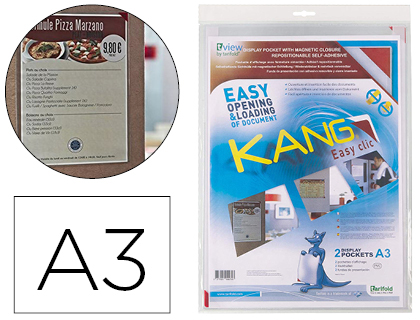 BOLSA DE APRESENTACAO TARIFOLD ADESIVA REMOVIVEL DIN A3 COM ESQUINA MAGNETICA CAPACIDADE PARA 10 FOLHAS PACK DE 2 UNIDAD
