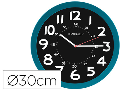 RELOGIO Q-CONNECT DE PAREDE PLASTICO DE ESCRITORIO REDONDO 30 CM COR AZUL E PRETO