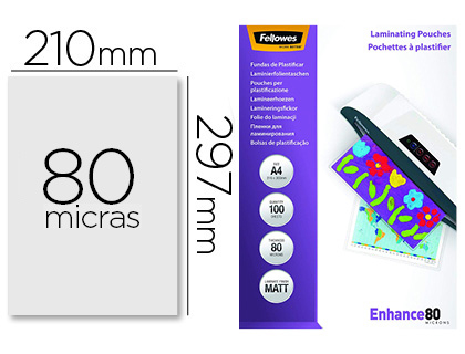BOLSA DE PLASTIFICAR FELLOWES MATE DIN A4 80 MICRONS PACK 100 UNIDADES