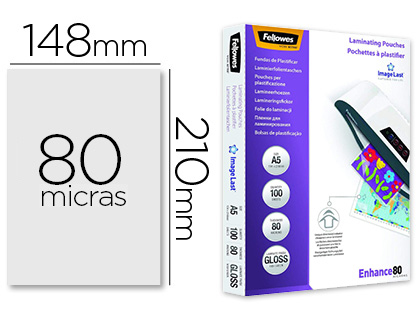 BOLSA DE PLASTIFICAR FELLOWES BRILHO DIN A5 80 MICRONS PACK 100 UNIDADES