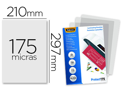 BOLSA DE PLASTIFICAR FELLOWES BRILHO DIN A4 175 MICRONS PACK 100 UNIDADES