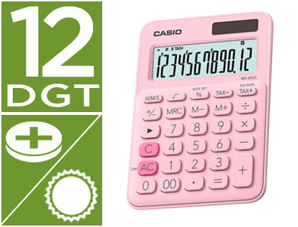 CALCULADORA CASIO MS-20UC-PK SECRETARIA 12 DIGITOS TAX +/- COR ROSA