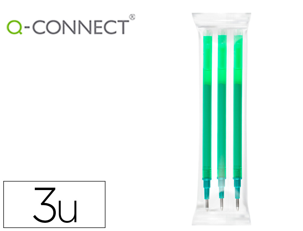RECARGA ESFEROGRAFICA Q-CONNECT RETRATIL KF11060 APAGAVEL VERDE CAIXA DE 3 UNIDADES