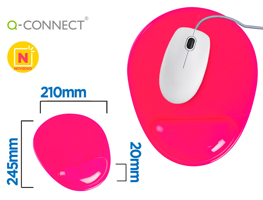 TAPETE PARA RATO Q-CONNECT COM APOIO DE PULSOS DE GEL E PVC COR ROSA