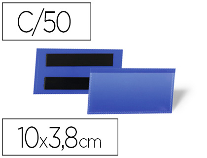 BOLSA DURABLE MAGNETICA 100X38 MM PLASTICO AZUL JANELA TRANSPARENTE PACK DE 50 UNIDADES