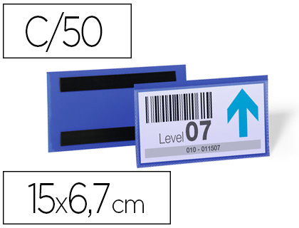 BOLSA DURABLE MAGNETICA 150X67 MM PLASTICO AZUL JANELA TRANSPARENTE PACK DE 50 UNIDADES