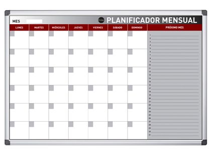 PLANNING MAGNETICO BI-OFFICE MENSAL LACADO MOLDURA EM ALUMINIO 60X45 CM