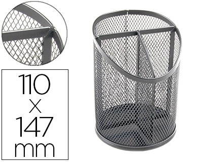 PORTA LAPIS Q-CONNECT METAL REDE PRATA COM 3 COMPARTIMENTOS DIAMETRO 110 ALTURA 147 MM