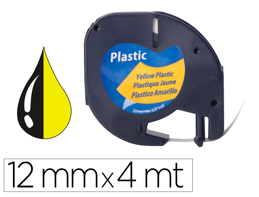 FITA Q-CONNECT 12MM X 4MT PRETA-HIPER AMARELO PARA MAQUINA LETRATAG