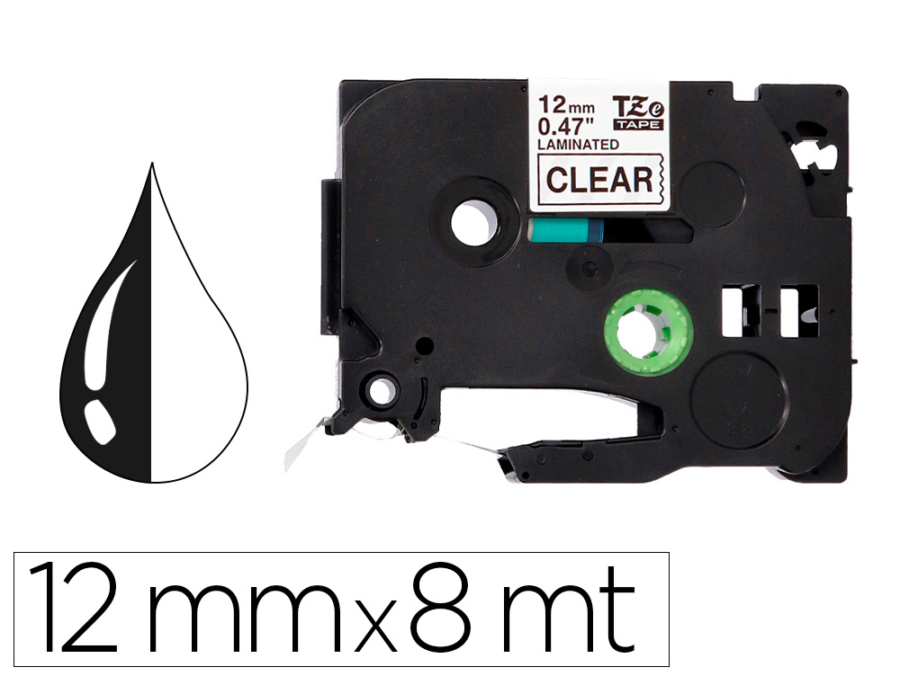 FITA Q-CONNECT TZE-131 TRANSPARENTE-PRETA 12MM COMPRIMENTO 8 MT
