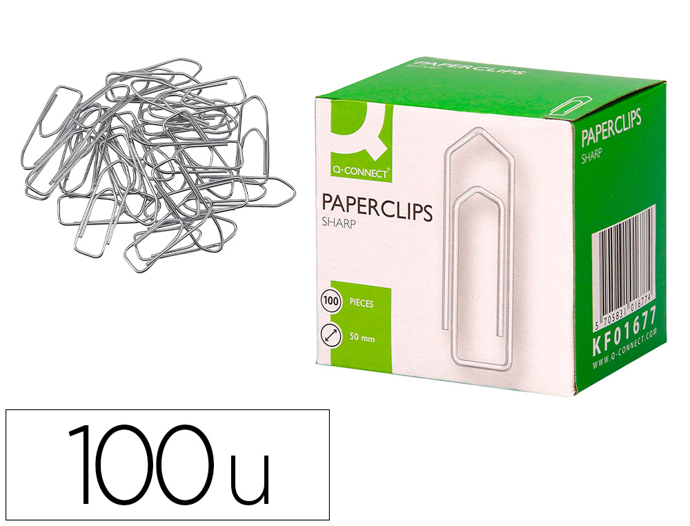CLIPS NIQUELADOS Q-CONNECT PLANO EM BICO - N. 3, 50 MM CAIXA DE 100 UNIDADES