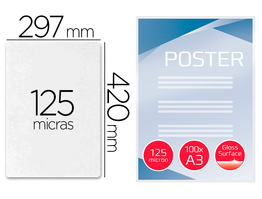 BOLSA DE PLASTIFICAR GBC DIN A3 2X125 MICRONS CAIXA DE 100 UNIDADES
