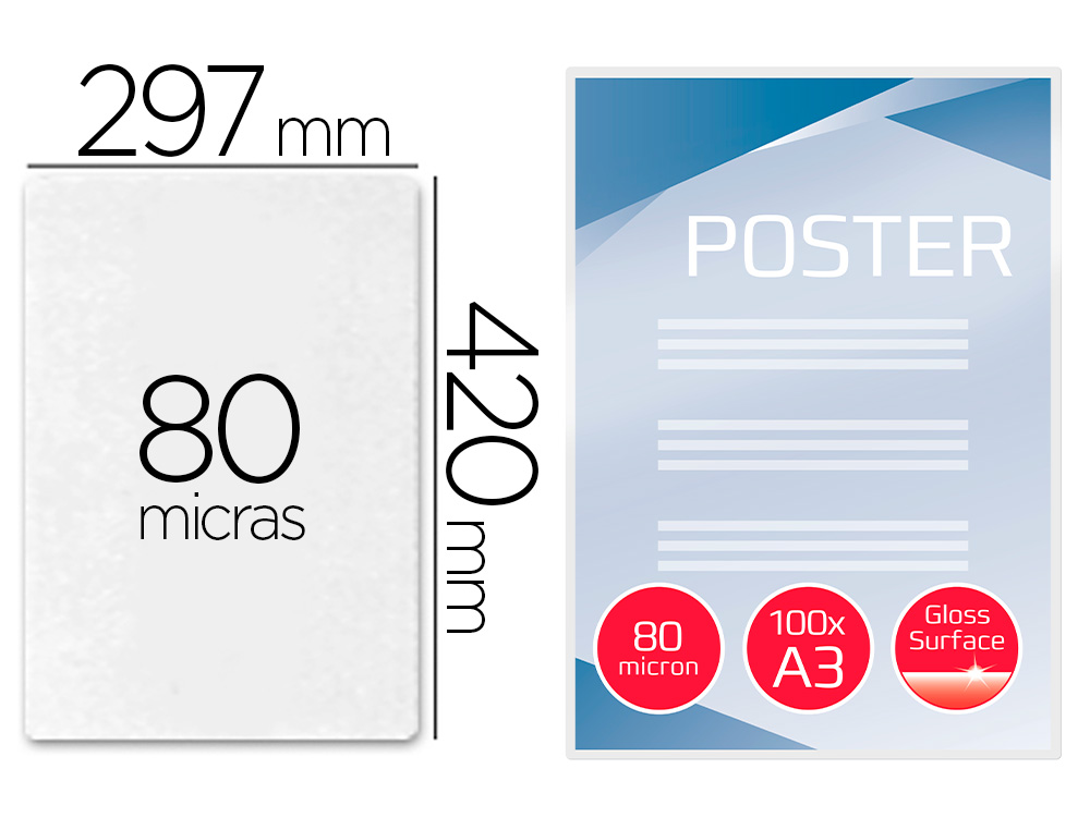BOLSA DE PLASTIFICAR GBC DIN A3 2X80 MICRONS CAIXA DE 100 UNIDADES