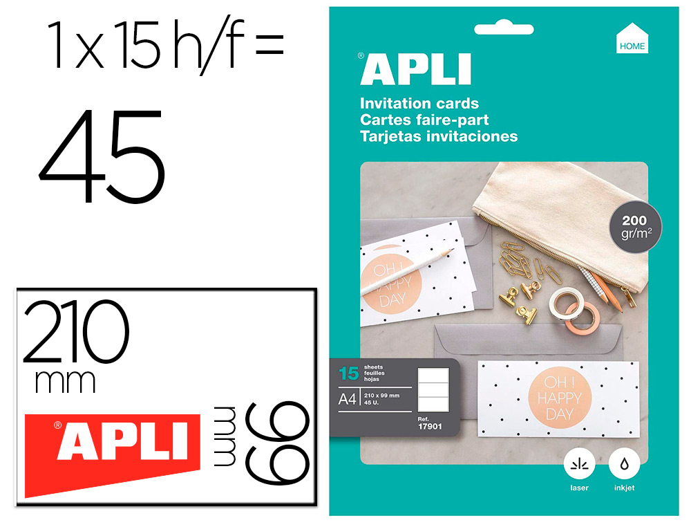 CARTAO DE VISITA APLI 210X99 MM 200 GR BRANCO BOLSA DE 15 FOLHAS DIN A4