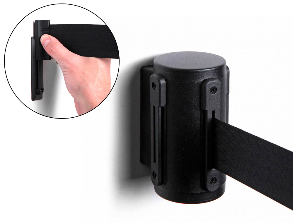 FITA EXTENSIVEL DE PAREDE SEPARADORA RETRATIL DE 3 MT CLIPS EM AMBOS LADOS E CLIP DERECEO COR PRETO
