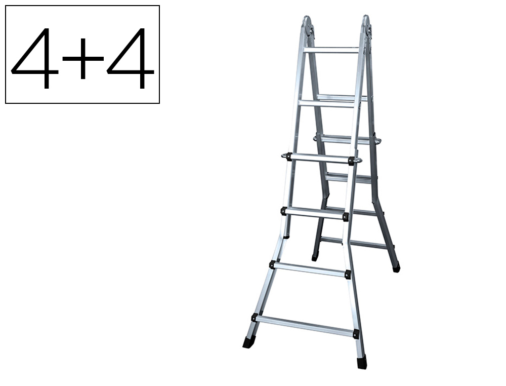 ESCADA TELESCOPICA DE ACO E ALUMINIO DE 4+4 DEGRAUS PVC ANTIDESLIZANTE EN131-4