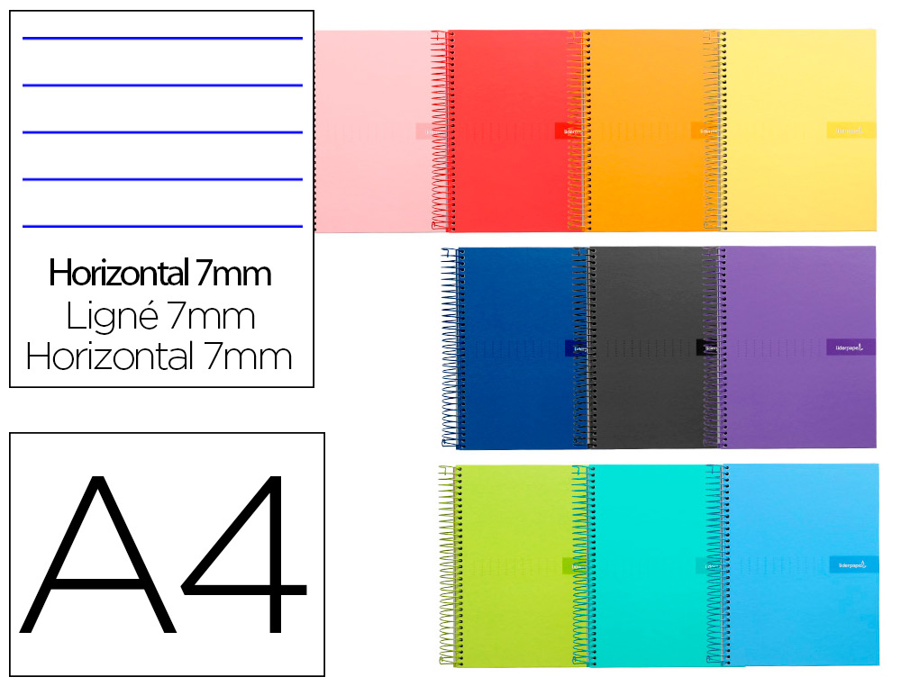 CADERNO ESPIRAL LIDERPAPEL DIN A4 CRAFTY CAPA FORRADA 80F 90 GR PAUTADO 7MM DUPLA MARGEM CORES SORTIDAS