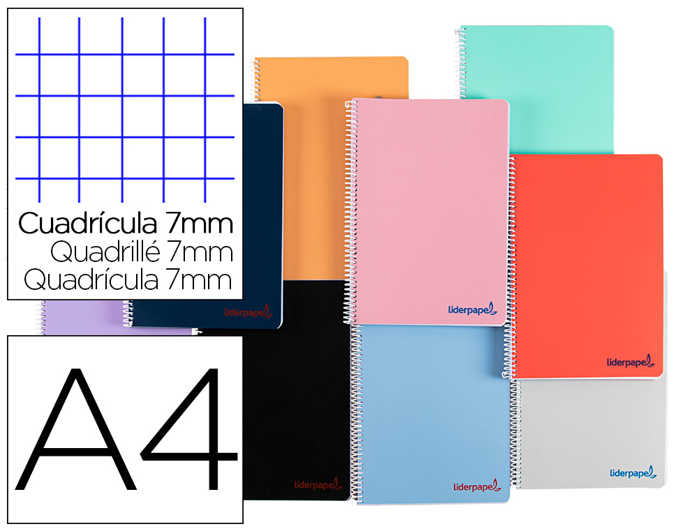 CADERNO ESPIRAL LIDERPAPEL DIN A4 WONDER CAPA DE PLASTICO 80 F 90 GR PAUTADO 7MM DUPLA MARGEM CORES SORTIDAS