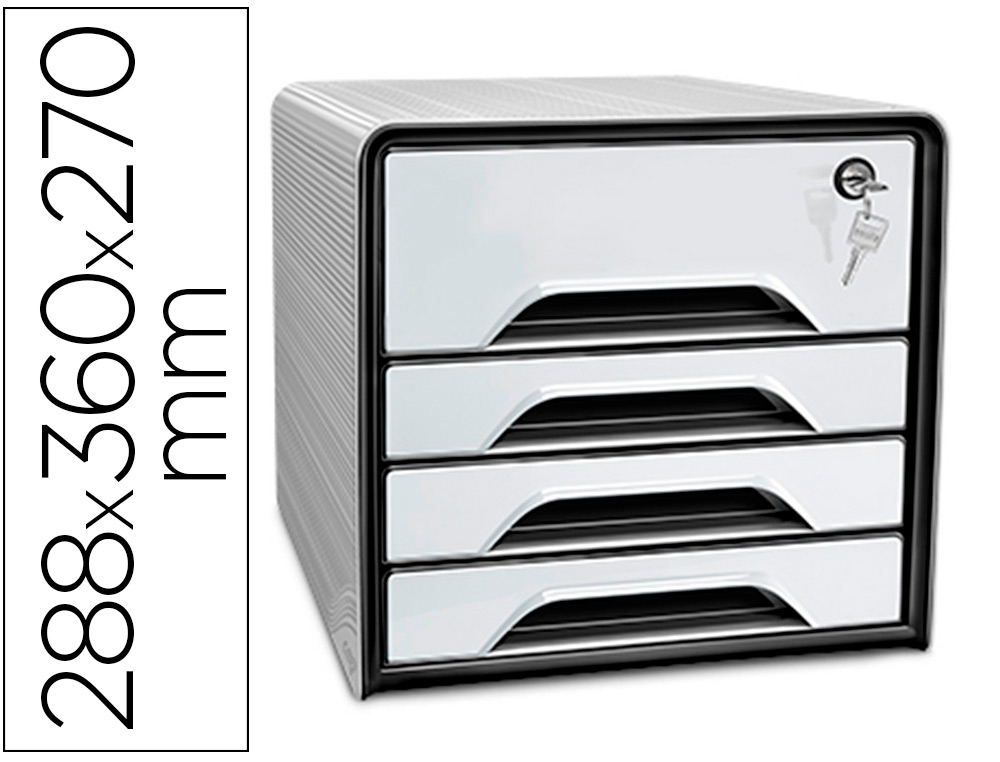 BLOCO CLASSIFICADOR DE GAVETAS CEP SMOOVE SECURE COM FECHADURA 4 GAVETAS COR BRANCO/PRETO 288X360X270 MM