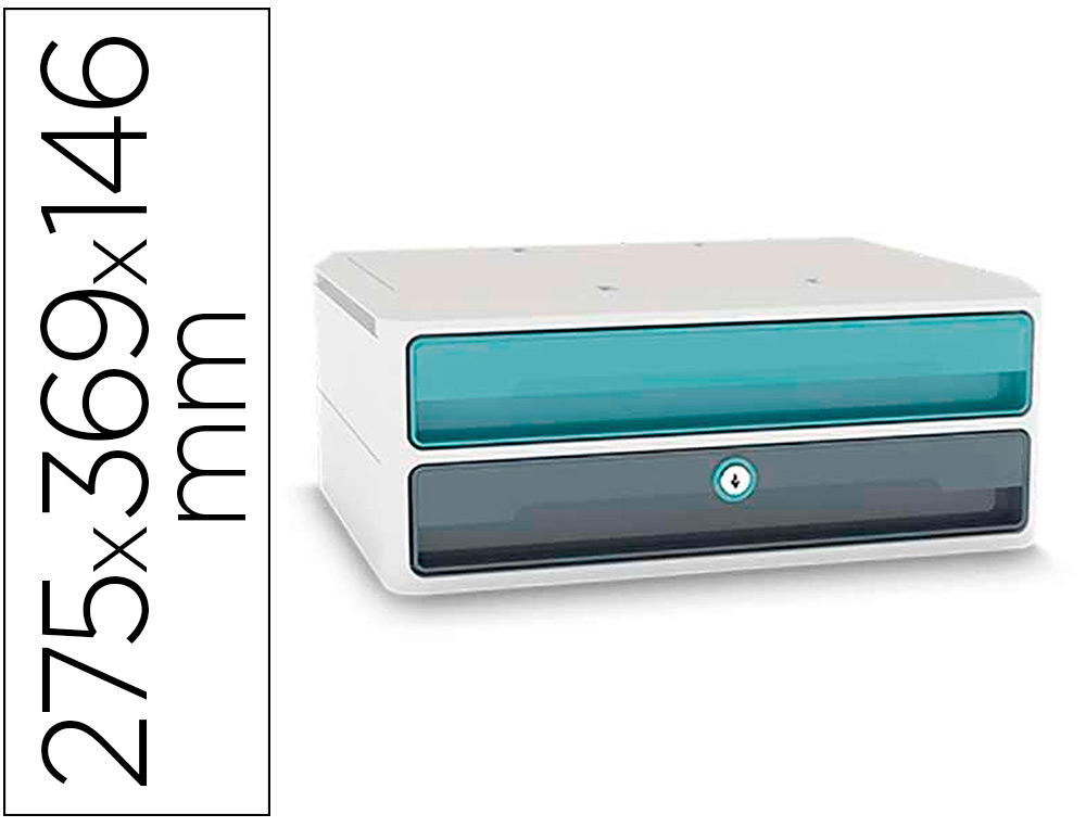 BLOCO CLASSIFICADOR DE GAVETAS CEP MOOV UP RECICLADO 80% COM FECHADURA 2 GAVETAS COR AZUL /CINZA 275X369X146 MM