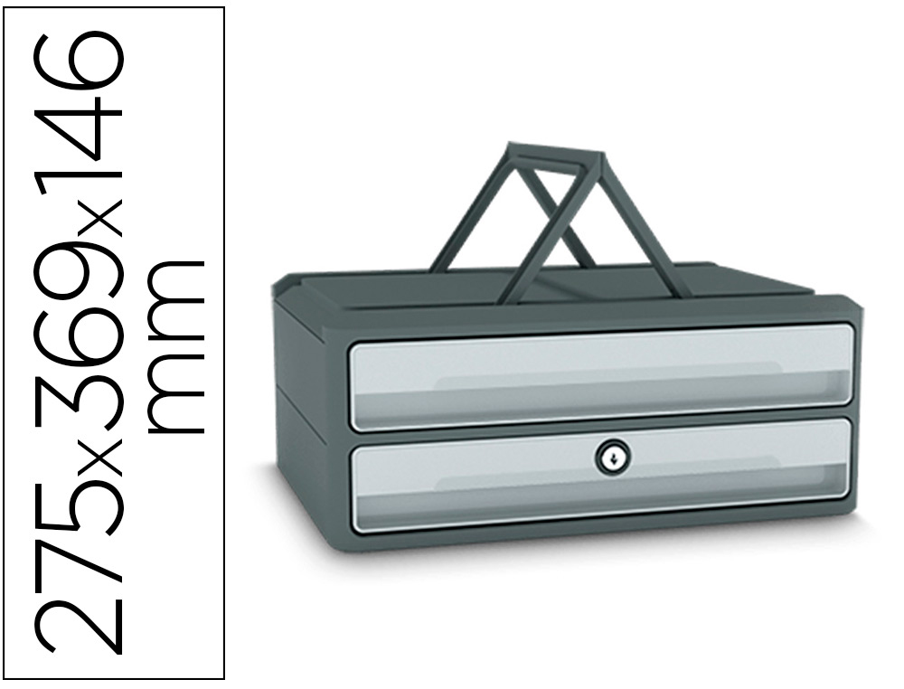 BLOCO CLASSIFICADOR DE GAVETAS CEP MOOV UP RECICLADO 80% COM FECHADURA RECICLADO 80% 2 GAVETAS COR CINZA 275X369X146 MM