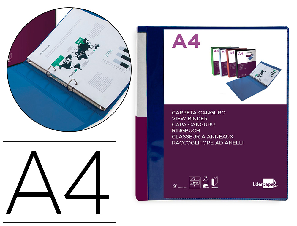 PASTA CANGURU LIDERPAPEL POLIPROPILENO DIN A4 2 ANEIS 25 MM MISTOS AZUL TRANSLUCIDO
