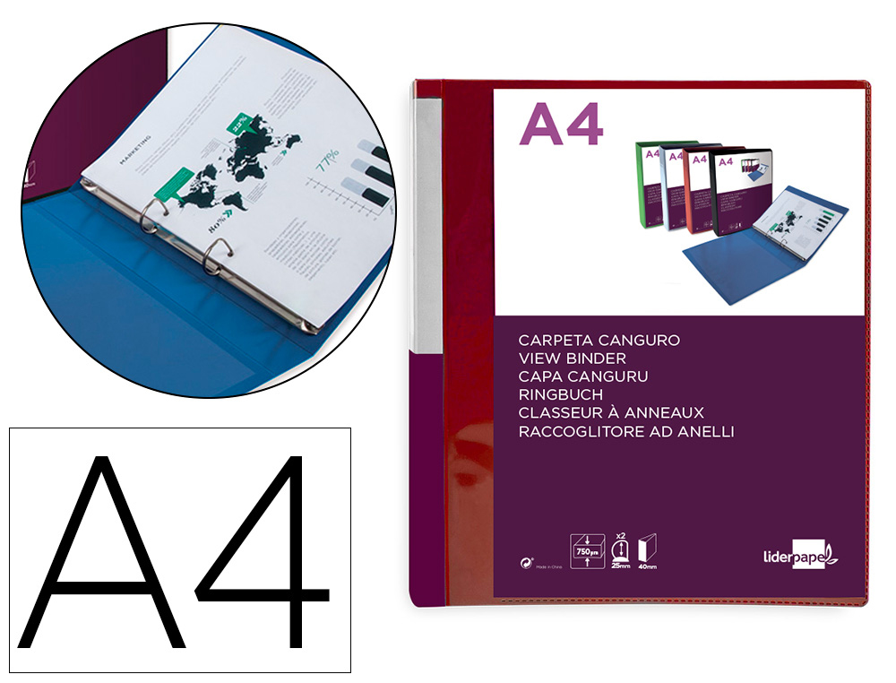 PASTA CANGURU LIDERPAPEL POLIPROPILENO DIN A4 2 ANEIS 25 MM MISTOS VERMELHO TRANSLUCIDO