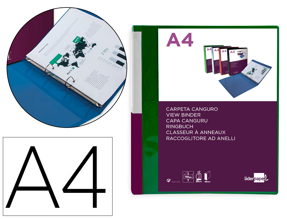 PASTA CANGURU LIDERPAPEL POLIPROPILENO DIN A4 2 ANEIS 25 MM MISTOS VERDE TRANSLUCIDO