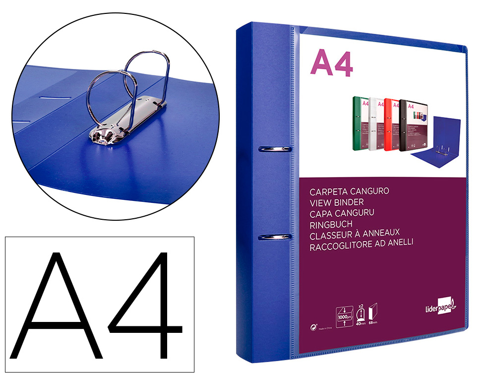 PASTA CANGURU LIDERPAPEL POLIPROPILENO DIN A4 2 ANEIS 40 MM MISTOS AZUL TRANSLICUDO