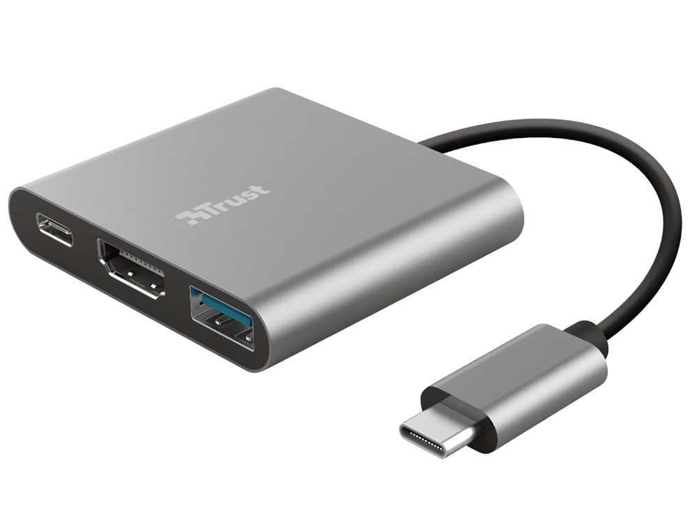 ADAPTADOR TRUST DALYX 3 EM 1 MULTIPORT USB-C / USB-A USB-C HDMI 2.0 COR ALUMINIO