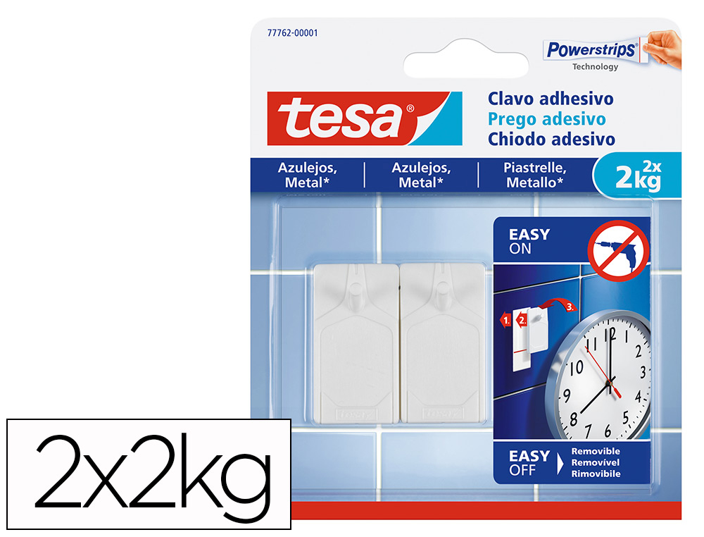 PREGO AUTOADESIVO TESA FIXACAO ATE 2 KG USO AZULEJOS REMOVIVEL BLISTER DE 2 UNIDADES