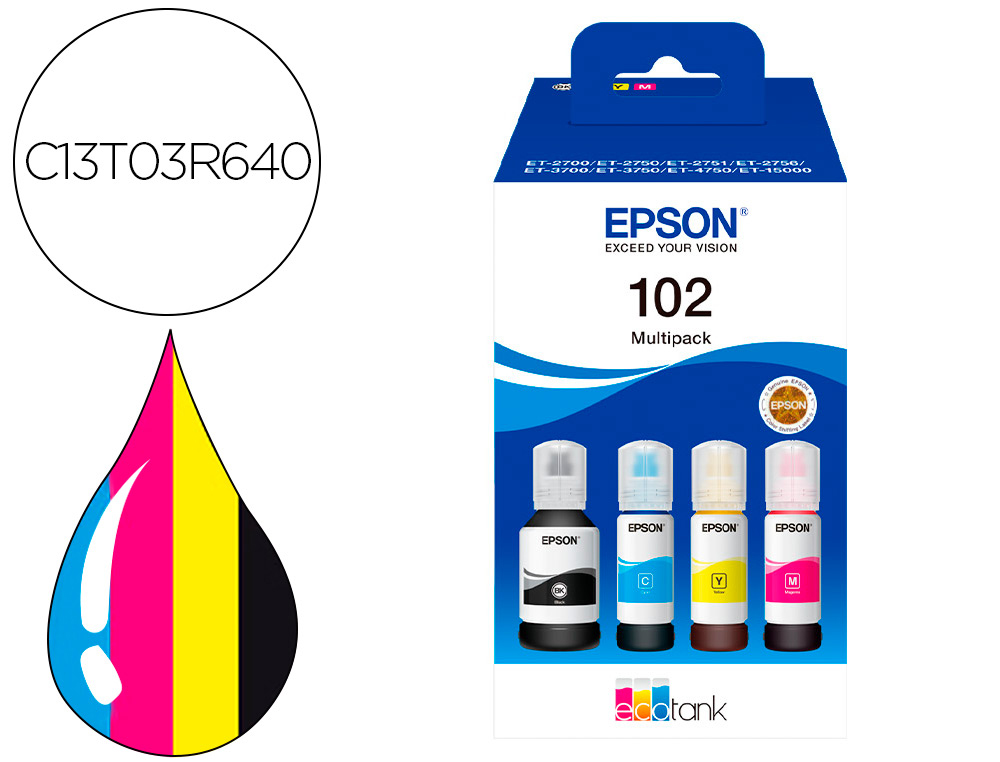 INK-EPSON /102 ECOTANK MULTIPACK FRASCO INK /ECOTANK ET-2700 / ET-2750 / ET-2751 / ET-2756 / ET-3700 /