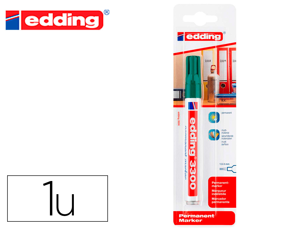 MARCADOR EDDING MARCADOR PERMANENTE 3000 N.4 VERDE PONTA REDONDA 1,5-3 MM BLISTER DE 1 UNIDADE